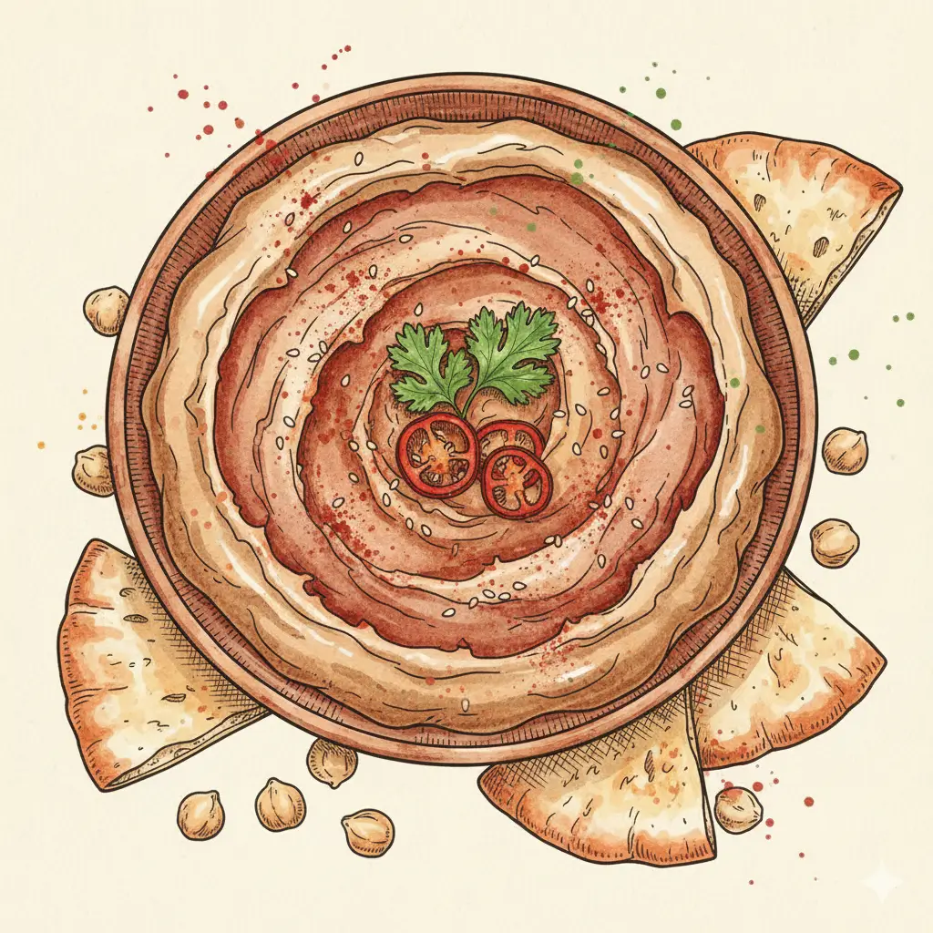 plato de hummus de garbanzo con arroz en plato profundo con pan pota